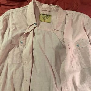 Seven7 Jeans Co. shortsleeved pink button down shirt